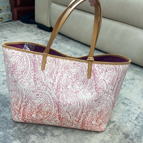 Rare Etro Paisley Swirl Shopper Tote Bag Ombre Pink with Clutch Pouch - Picture 1 of 17